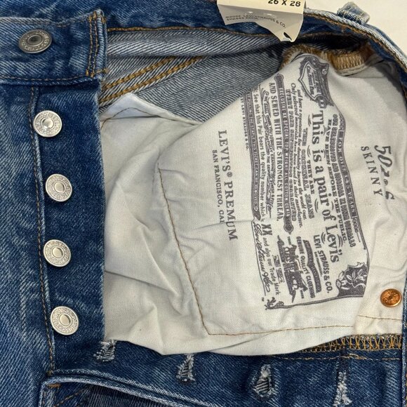 Levi's 501 Distressed High Rise Skinny Jeans - 28x28 - Picture 8 of 11